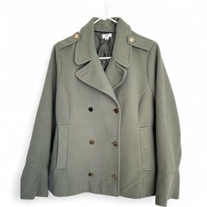 Crown & Ivy Sage Double Breasted Short Pea Coat Fluted Sleeves-Size Large
